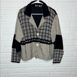 Vintage Paul Harris Black and Cream Patterned Blazer